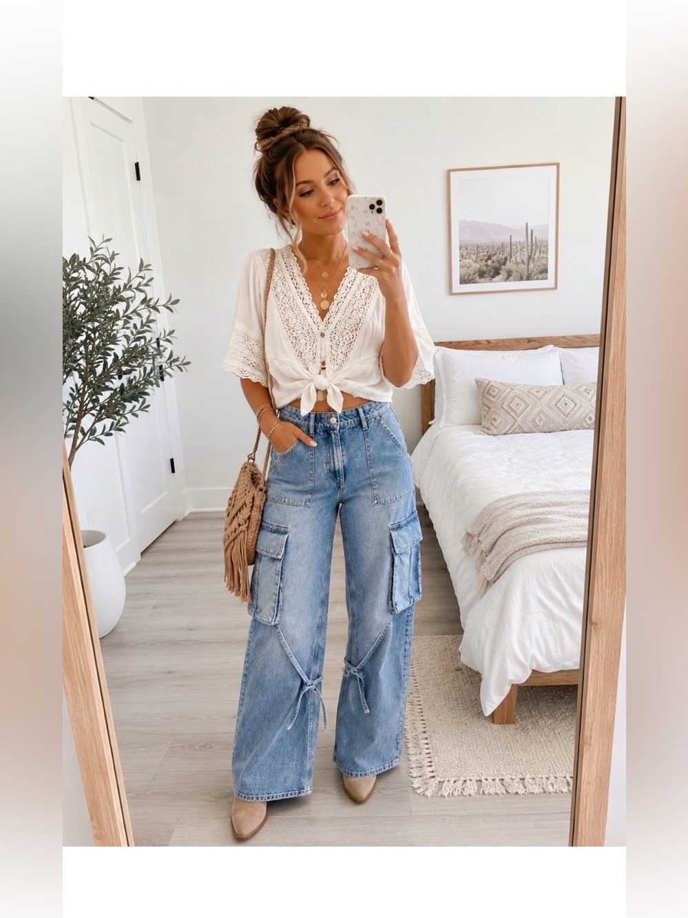 ZARA Wide Leg Cargo Jeans Size 2 - Picture 1 of 8